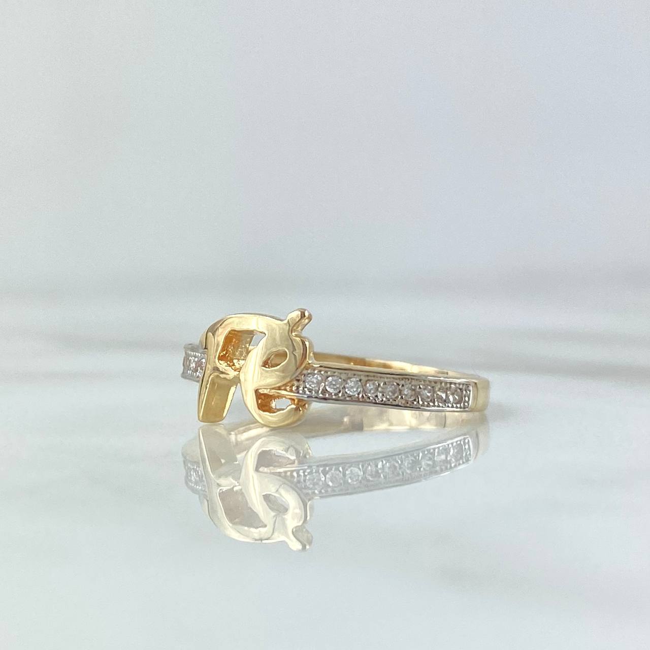 Anillo Fé 2.2gr / T6 1/2 / Circones Blancos Oro Amarillo 18K