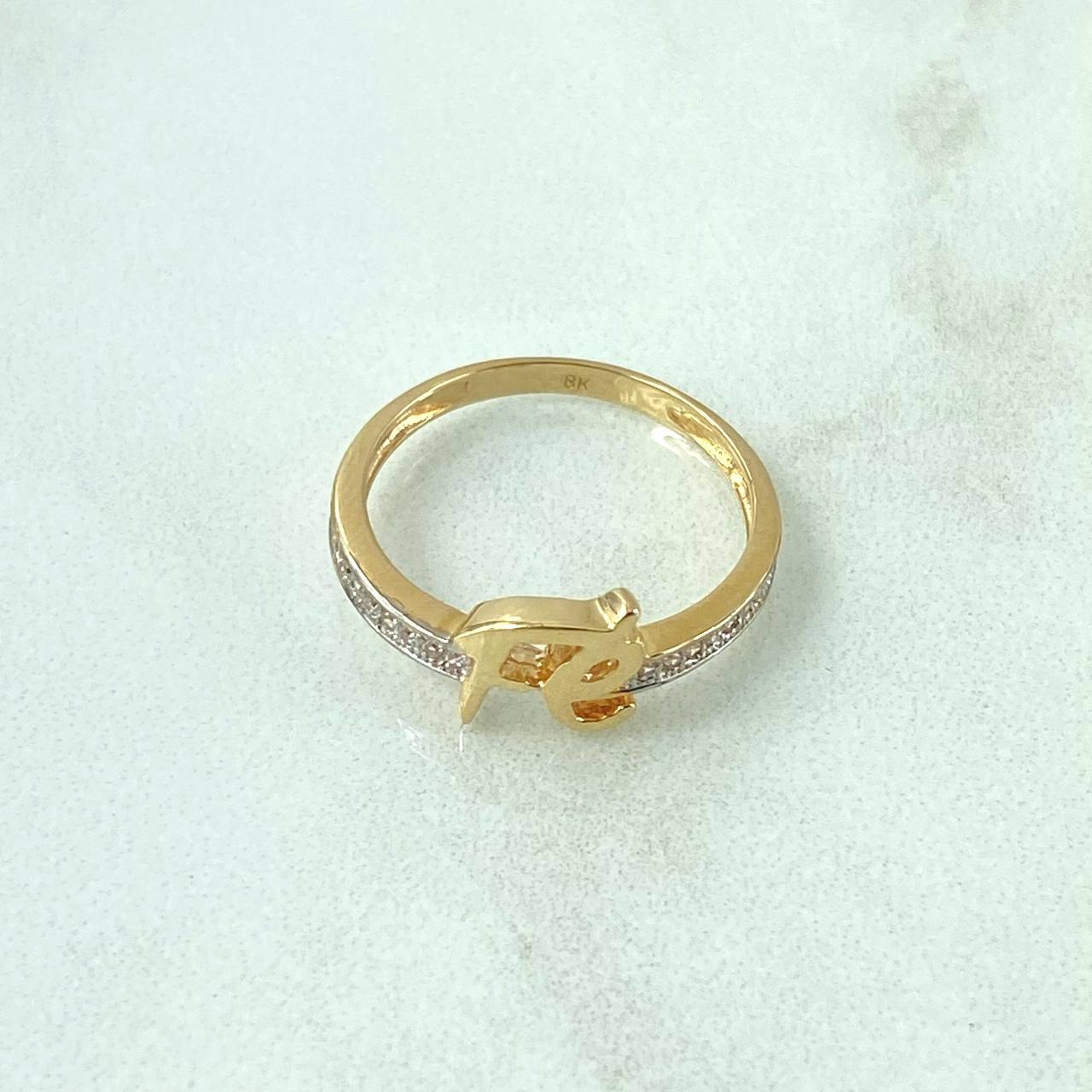 Anillo Fé 2.2gr / T6 1/2 / Circones Blancos Oro Amarillo 18K