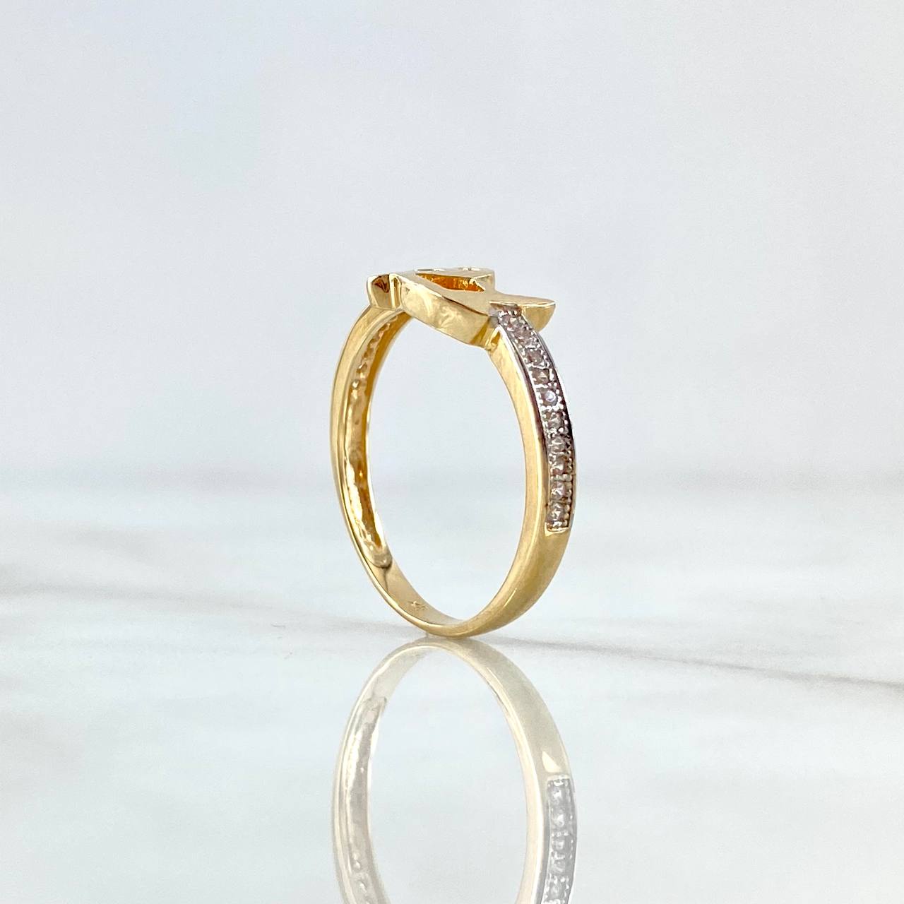 Anillo Fé 2.2gr / T6 1/2 / Circones Blancos Oro Amarillo 18K