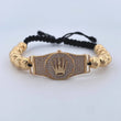 Pulsera Negra Cinturon Corona RX 11.2gr / 8mm Bolas Diamantadas Circones Blancos Oro Amarillo 18K ©
