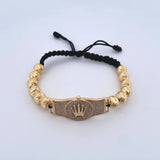 Pulsera Negra Cinturon Corona RX 11.2gr / 8mm Bolas Diamantadas Circones Blancos Oro Amarillo 18K ©