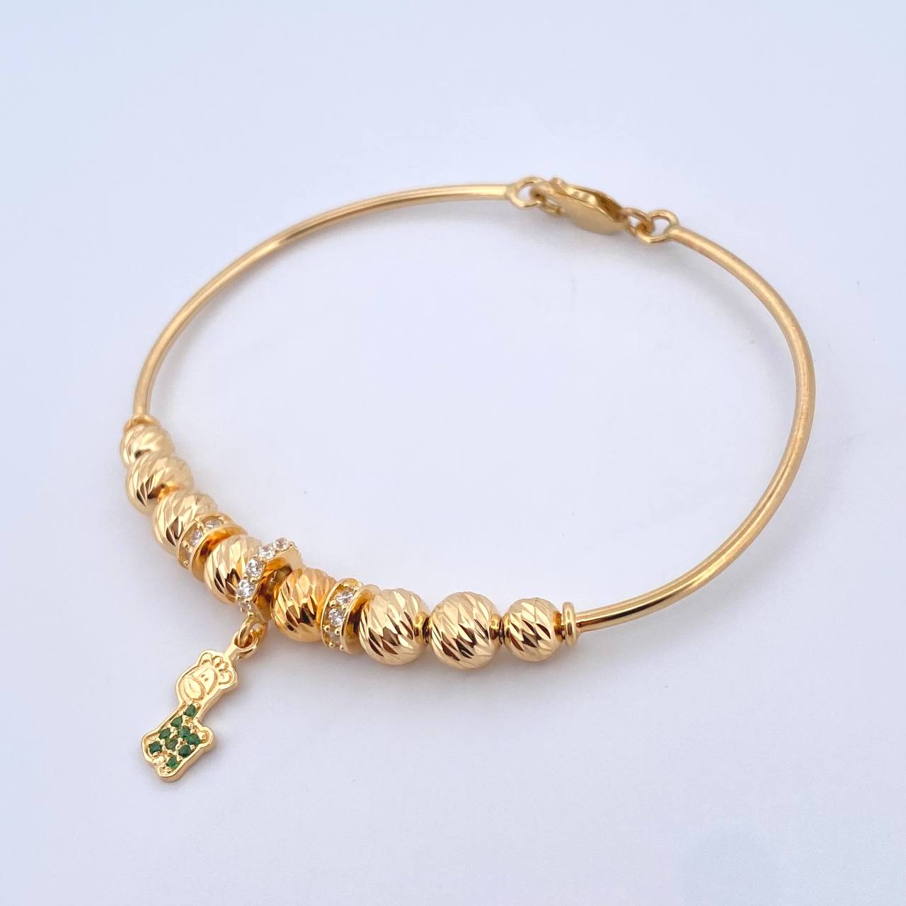 Pulso PD Girafa 7.8gr / 18cm / 5mm-4mm Bolas Diamantadas Circones Blancos Verdes Oro Amarillo 18K ©