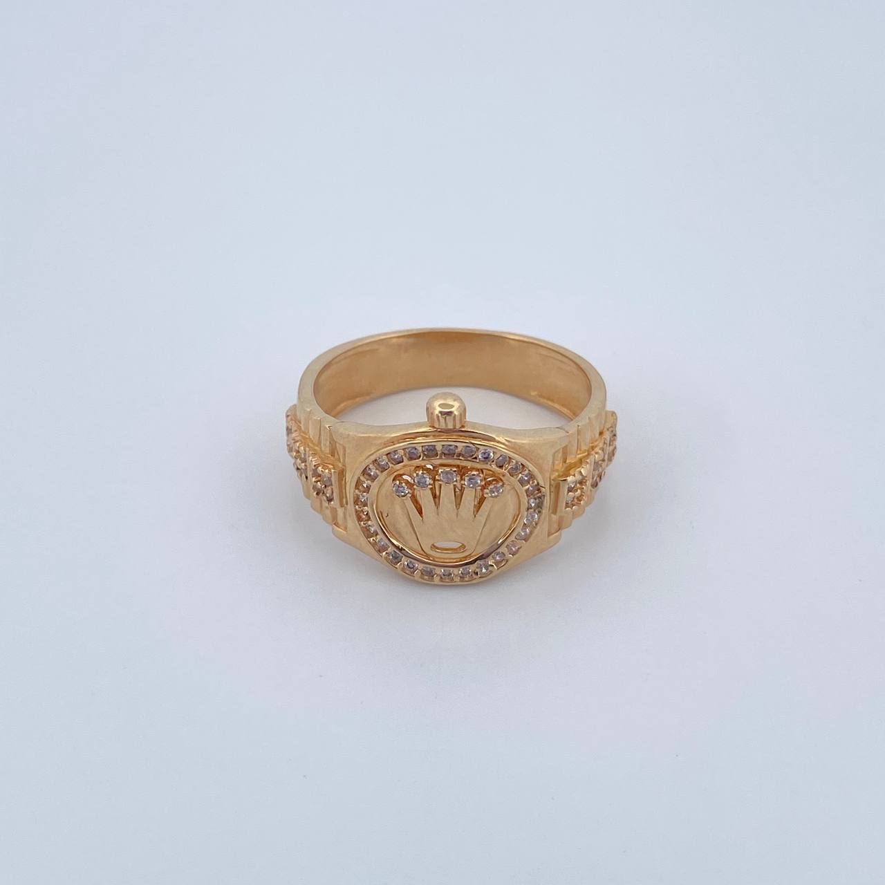 Anillo Corona RX 6.15gr / T9 1/4 / Circones Blancos Oro Amarillo 18K $