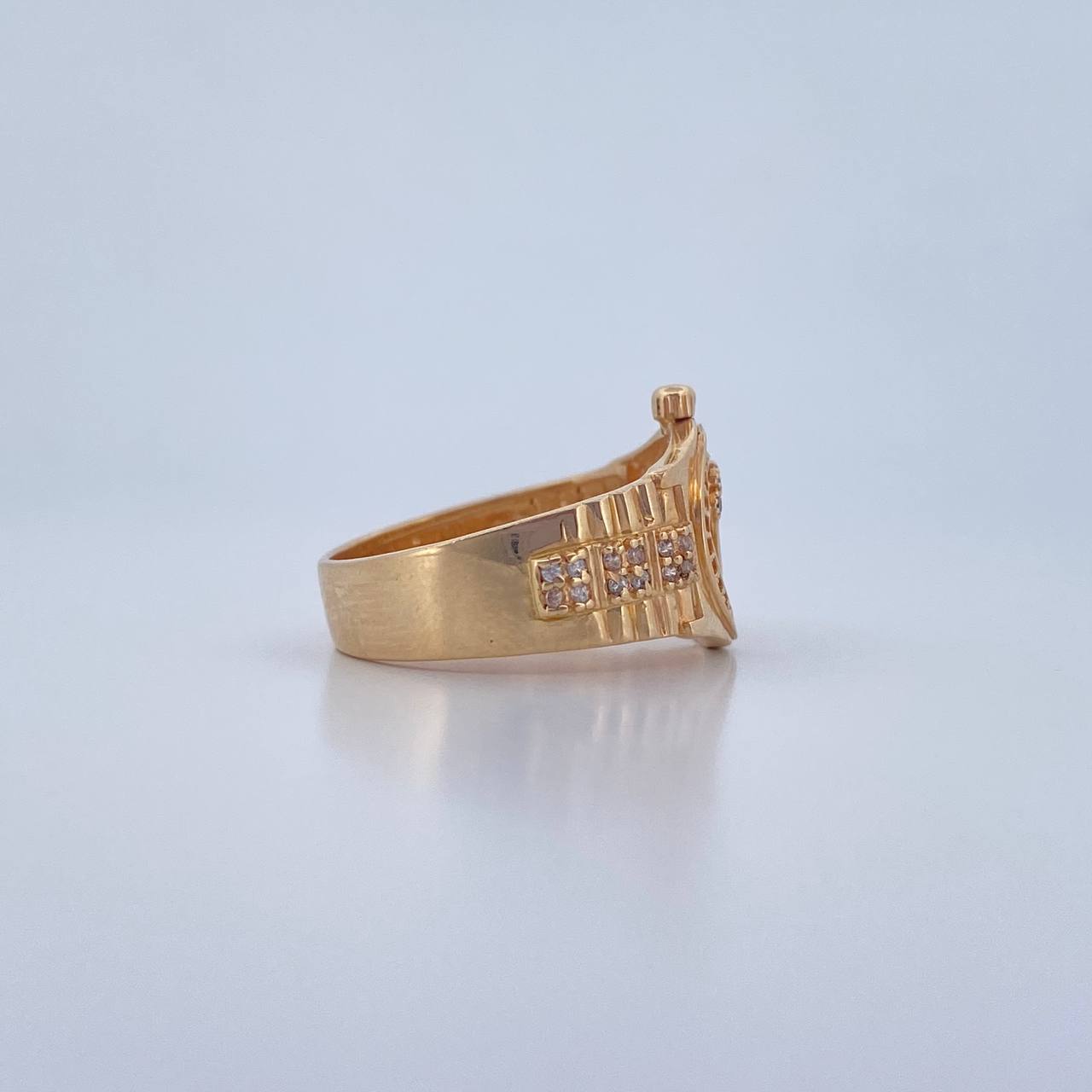 Anillo Corona RX 6.15gr / T9 1/4 / Circones Blancos Oro Amarillo 18K $