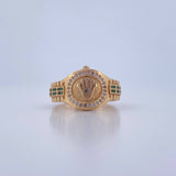 Anillo Corona RX 5.45gr / T10 1/2 / Circones Verdes Blancos Oro Amarillo 18K $