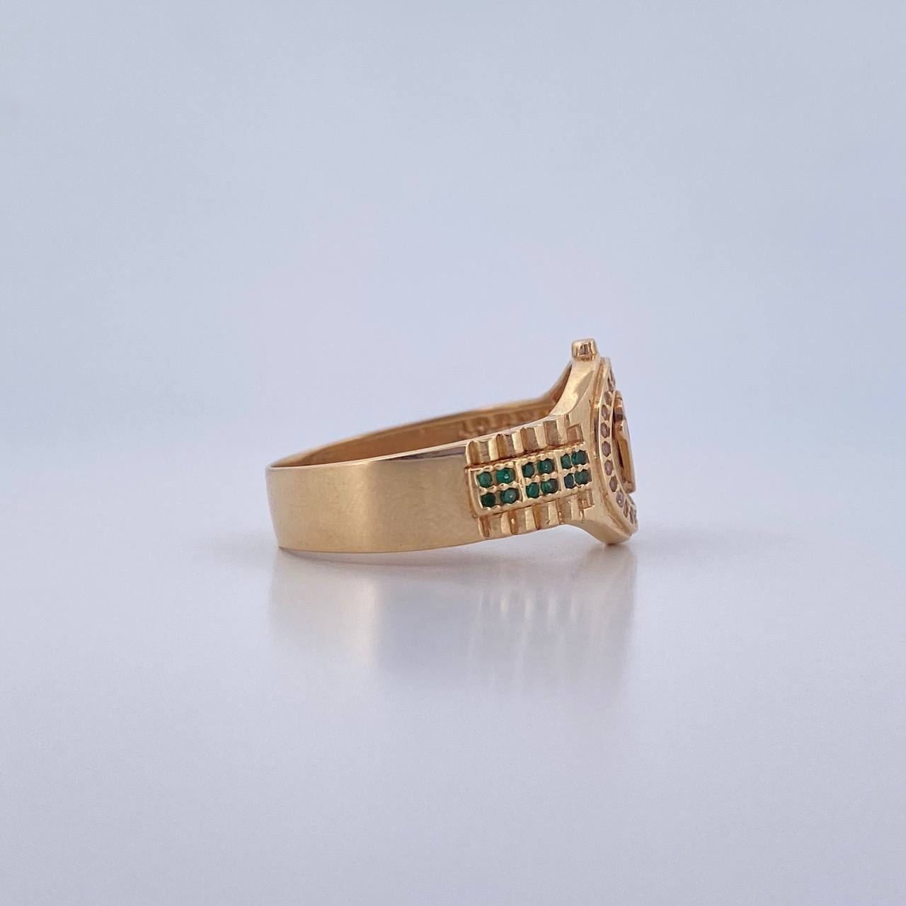Anillo Corona RX 5.45gr / T10 1/2 / Circones Verdes Blancos Oro Amarillo 18K $