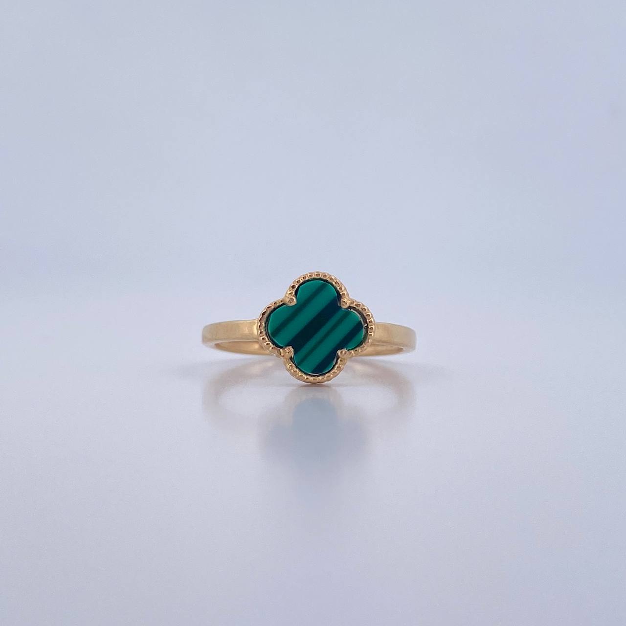 Anillo Trebol 1.95gr / T6 1/4 / Malaquita Verde Oro Amarillo Nac.Esp. 18K $