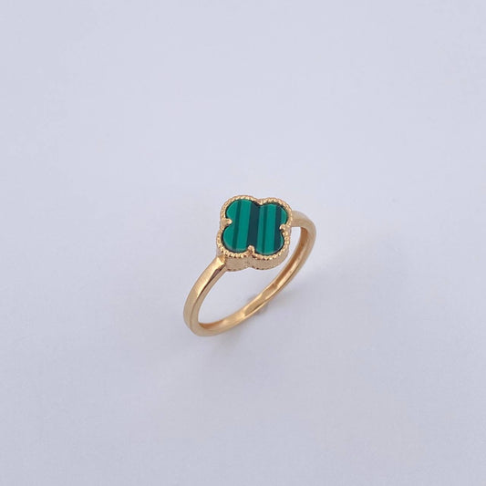 Anillo Trebol VCyA 1.95gr / T6 1/4 / Malaquita Verde Oro Amarillo Nac.Esp. 18K $