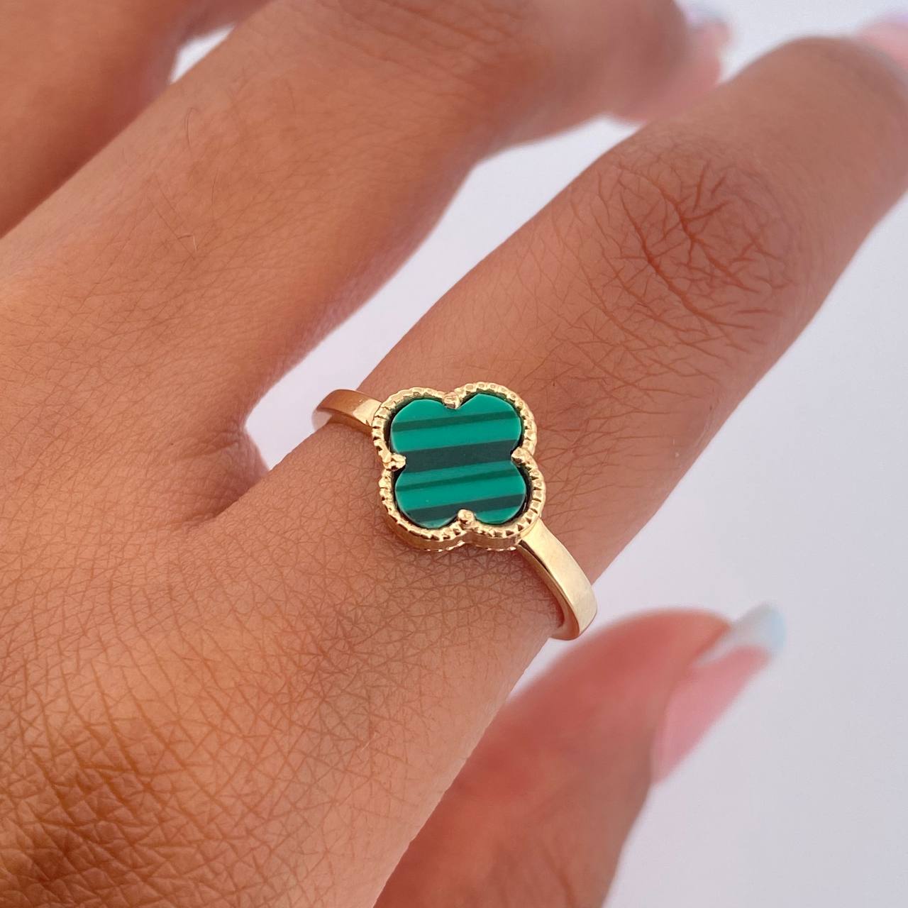 Anillo Trebol 1.95gr / T6 1/4 / Malaquita Verde Oro Amarillo Nac.Esp. 18K $