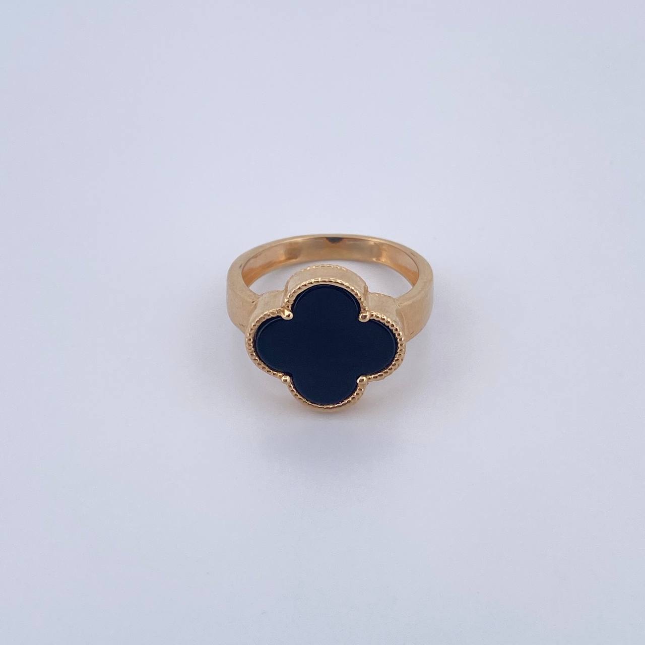 Anillo Trebol  4.65gr / T6 3/4 / Onix Negro Oro Amarillo Nac.Esp. 18K $