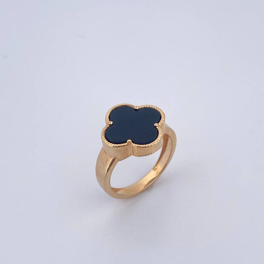 Anillo Trebol VCyA 4.65gr / T6 3/4 / Onix Negro Oro Amarillo Nac.Esp. 18K $