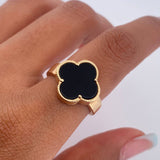 Anillo Trebol  4.65gr / T6 3/4 / Onix Negro Oro Amarillo Nac.Esp. 18K $