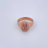 Anillo Virgen de Guadalupe 4.95gr / T8 / Circones Fucsias Azules Blancos Oro Rosa 18K $
