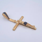 Dije Cruz Cristo 7.65gr / 6.5cm / Circones Negros Dos Oros Negro Amarillo 18K $