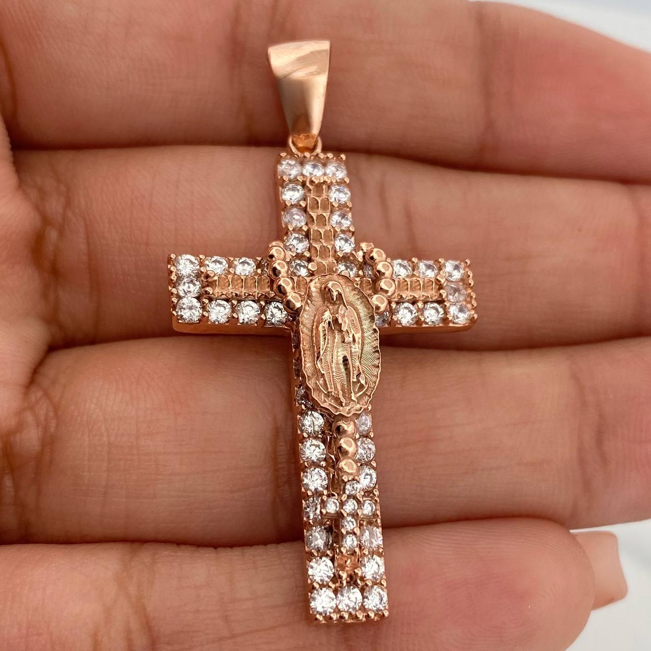 Dije Cruz Rosario Virgen Guadalupe 6.1gr / 4.5cm / Oro Rosa 18K &