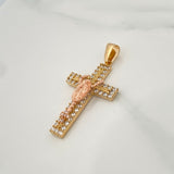 Dije Cruz Rosario Virgen Guadalupe 5.9gr / 4.5cm / Dos Oros Amarillo Rosa 18K