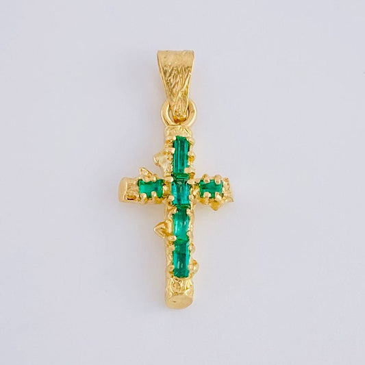 Dije Cruz Tronco Esmeraldas 40 Pts 1 g / 2.3 cm Oro Amarillo 18K