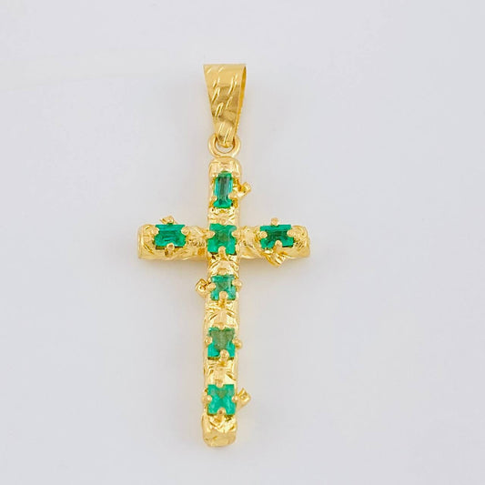 Dije Cruz Tronco Esmeraldas 5,10 Qts 6.7 g / 6.1 cm Oro Amarillo 18K