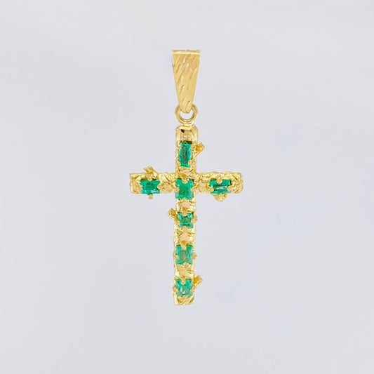 Dije Cruz Tronco Puntas Planas Esmeralda 1,8 Qts 2.85 g / 4 cm Oro Amarillo 18K