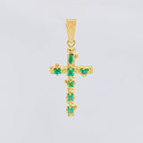 Dije Cruz Tronco Puntas Planas Esmeralda 1,8 Qts 2.85 g / 4 cm Oro Amarillo 18K