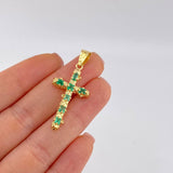 Dije Cruz Tronco Puntas Planas Esmeralda 1,8 Qts 2.85 g / 4 cm Oro Amarillo 18K