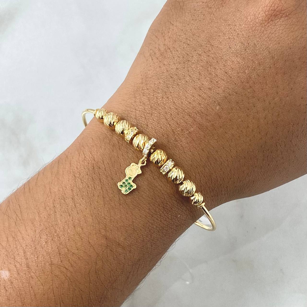 Pulso PD Girafa 7.8gr / 18cm / 5mm-4mm Bolas Diamantadas Circones Blancos Verdes Oro Amarillo 18K ©