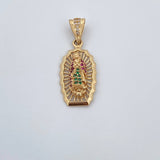 Dije Virgen de Guadalupe 3.05gr / 3.1cm / Circones Blancos Verdes Fucsias Oro Amarillo 18K $