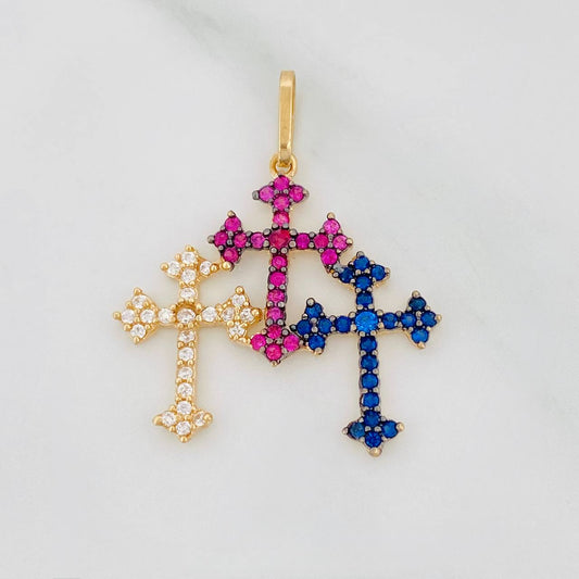 Dije Tres Cruces 1.4gr / 2.6cm / Dos Oros Negro Amarillo 18K