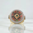 Anillo Ruleta Casino Movil 13.8gr / T10 1/2 / Circones Blancos Verde Texturizado Dos Oros Amarillo Rosa 18K