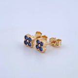 Topos Flor Borde Texturizado 1.35gr / 5.2mm Circones Azul Broche Mariposa Oro Amarillo 18K