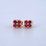 Topos Flor Borde Texturizado 1.25gr / 5.2mm Circones Fucsia Broche Mariposa Oro Amarillo 18K *