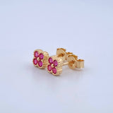 Topos Flor Borde Texturizado 1.25gr / 5.2mm Circones Fucsia Broche Mariposa Oro Amarillo 18K *