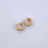 Candongas Doble Carril Basteado 1.3gr / 8mm Circones Blancos Oro Amarillo 18K