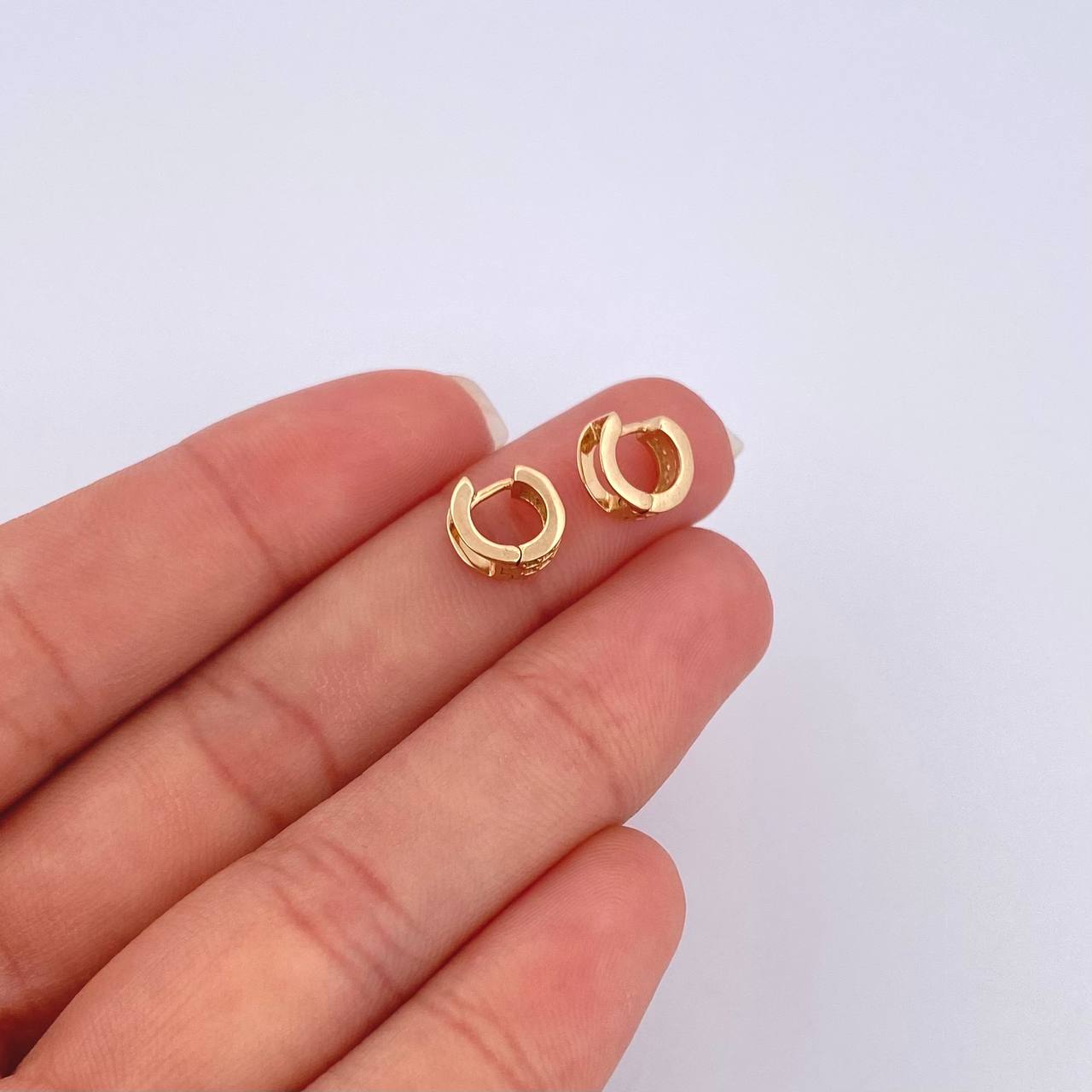 Candongas Doble Carril Basteado 1.3gr / 8mm Circones Blancos Oro Amarillo 18K