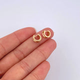 Candongas Doble Carril Basteado 1.3gr / 8mm Circones Blancos Oro Amarillo 18K