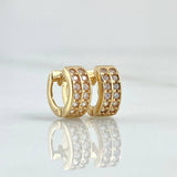 Candongas Doble Carril Basteado 1.3gr / 8mm Circones Blancos Oro Amarillo 18K