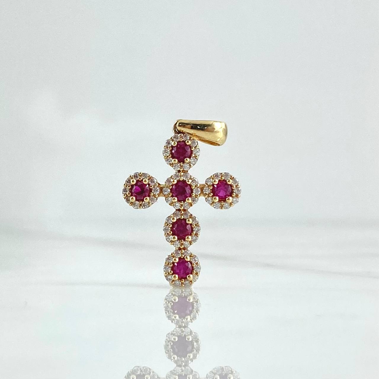 Dije Cruz Tupida 2.05gr / 2.6cm / Circones Blancos Fucsias Oro Amarillo 18K ©