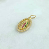 Dije Virgen Guadalupe 2.8gr / 2.8cm / Ovalo Filigrana - Circones Blancos Verdes Y Fucsias Oro Amarillo 18K ©