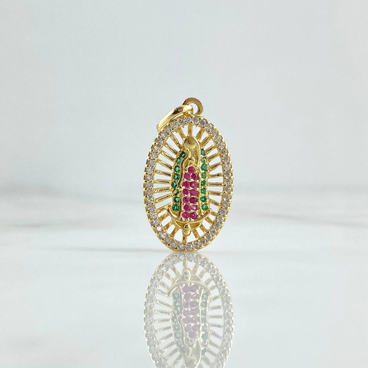Dije Virgen Guadalupe 2.8gr / 2.8cm / Ovalo Filigrana - Circones Blancos Verdes Y Fucsias Oro Amarillo 18K ©