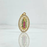 Dije Virgen Guadalupe 2.8gr / 2.8cm / Ovalo Filigrana - Circones Blancos Verdes Y Fucsias Oro Amarillo 18K ©