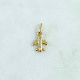 Dije Avion 0.9gr / 1.7cm / Lisa Circones Blancos Oro Amarillo 18K