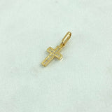 Dije Cruz Basteada 0.6gr / 1.9cm / Circones Blancos Oro Amarillo 18K