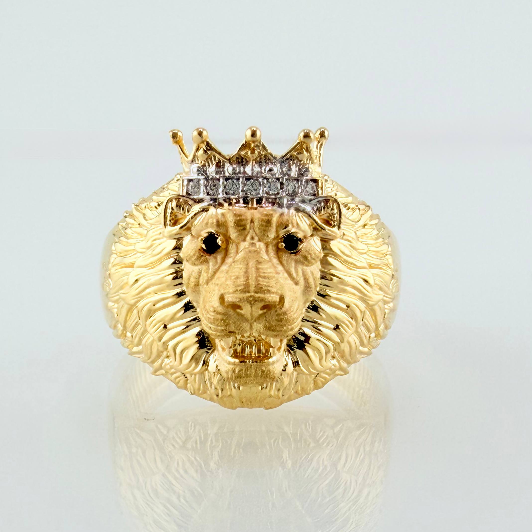 Anillo León Corona 9.15gr / T10 1/2 / Dos Oros Amarillo Blanco 18K
