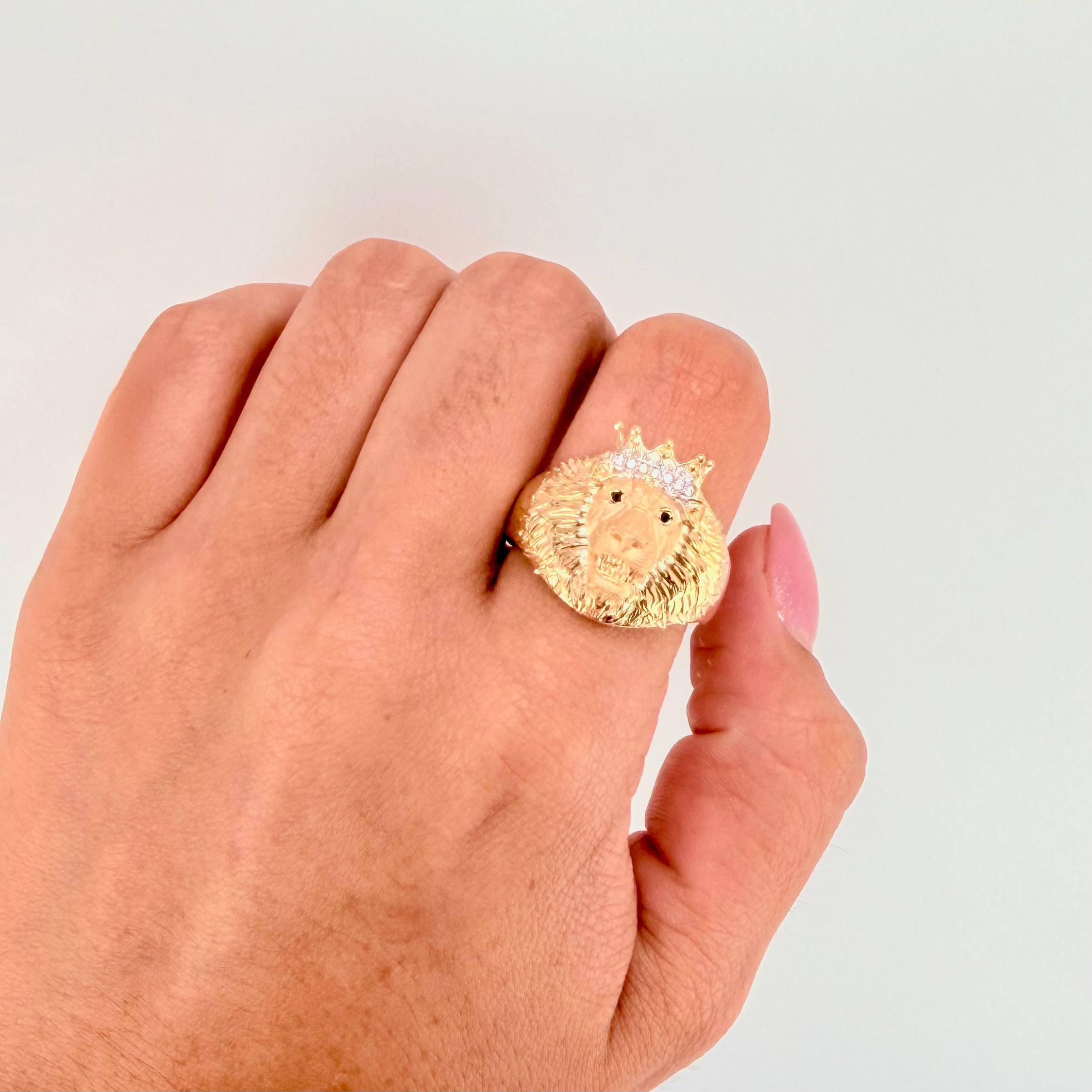 Anillo León Corona 9.15gr / T10 1/2 / Dos Oros Amarillo Blanco 18K