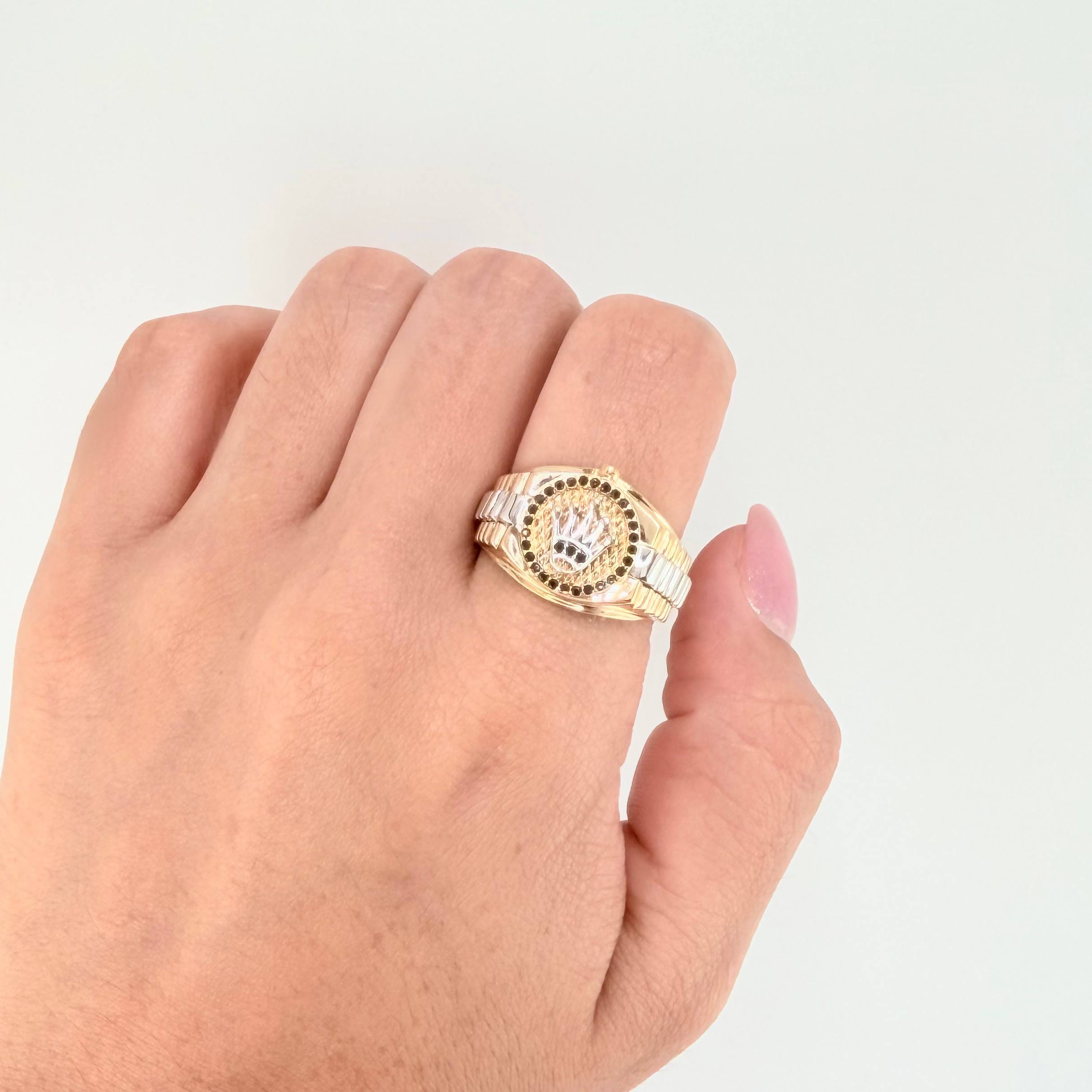 Anillo Correa Corona 6.75gr / T10 1/4 / Dos Oros Amarillo Blanco 18K