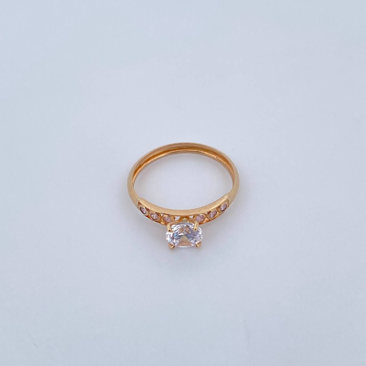 Anillo Solitario Churumbela 1.25gr / T6 / Circones Rosados Blancos Oro Amarillo 18K &