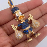 Dije Pato Bolsas Dinero 15.4gr / 5.5cm / Circones Azules Blancos Oro Amarillo 18K &