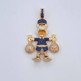 Dije Pato Bolsas Dinero 15.4gr / 5.5cm / Circones Azules Blancos Oro Amarillo 18K &