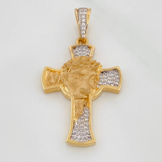 Dije Cruz Rostro Cristo 7.6gr / 4.3cm / Dos Oros Amarillo Blanco 18K