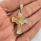 Dije Cruz Rostro Cristo 7.6gr / 4.3cm / Dos Oros Amarillo Blanco 18K